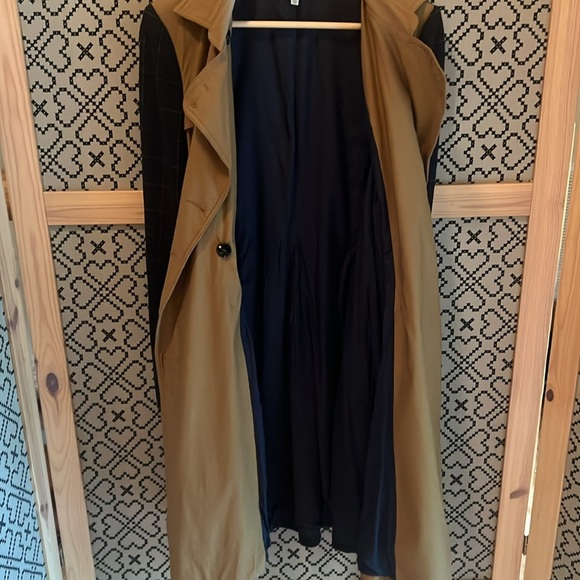 Anthropologie Harlyn Color-blocked Plaid Tan and Blue Trench Coat M - Picture 11 of 16